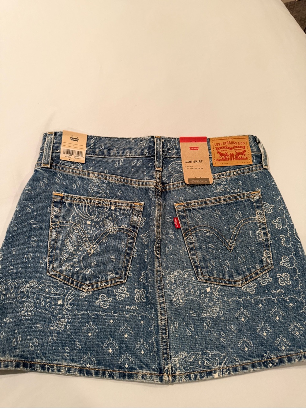 Levi's Blue Denim Mini Skirt with White Bandana Print